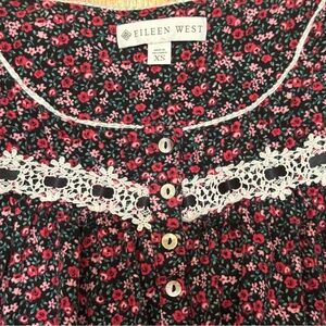Eileen West floral cotton rose print long sleeve prairie midi nightgown